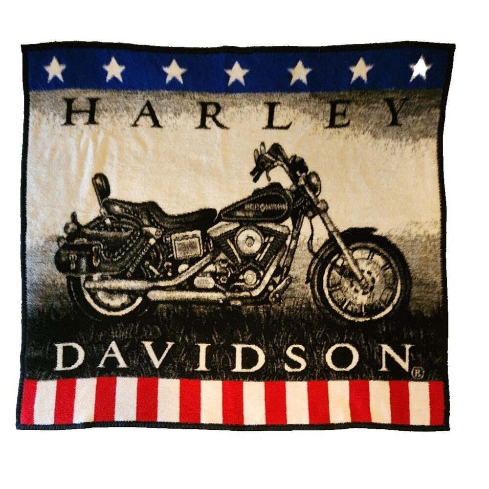 Biederlack Harley-Davidson Fleece Throw Blanket Motorcycle 54"x 49" Made in USA